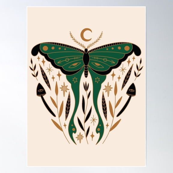 Mystical Luna Moth & Botanical Whimsy Poster Wall Art, Modern Wall Decor For Living Room Bedroom, 8x12 UNFRAMED