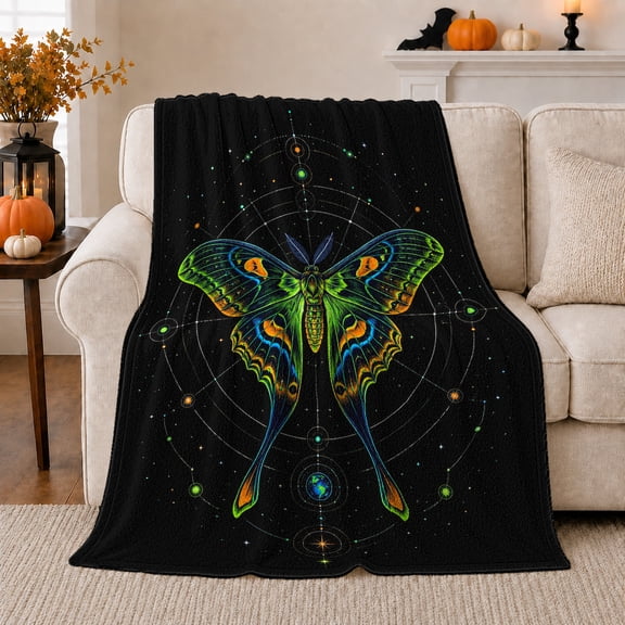 Mystical Luna Moth Celestial Diagram, Mystical Celestial Art Scene, Warm Flannel Blanket for Home Library and Reading Nook, Celestial Art Lovers Valentine's Day Gift, Fantasy Home Decor