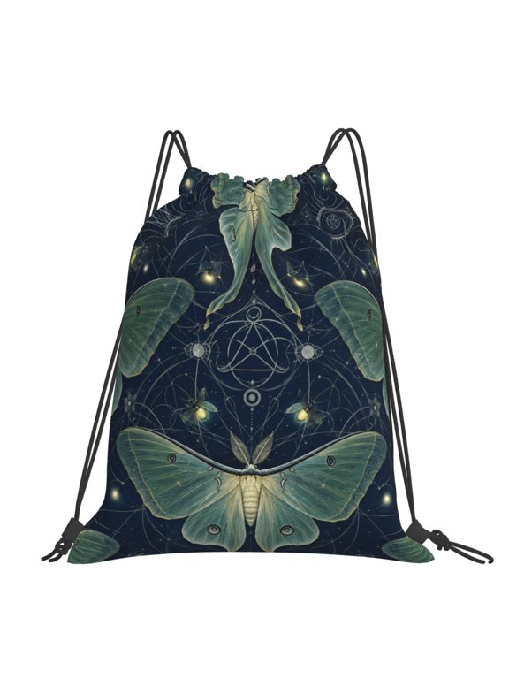 Mystical Luna Moth Geometry Large Drawstring Backpack Casual Cinch Sack Bag Backpack for Sports Hiking Travel Gym