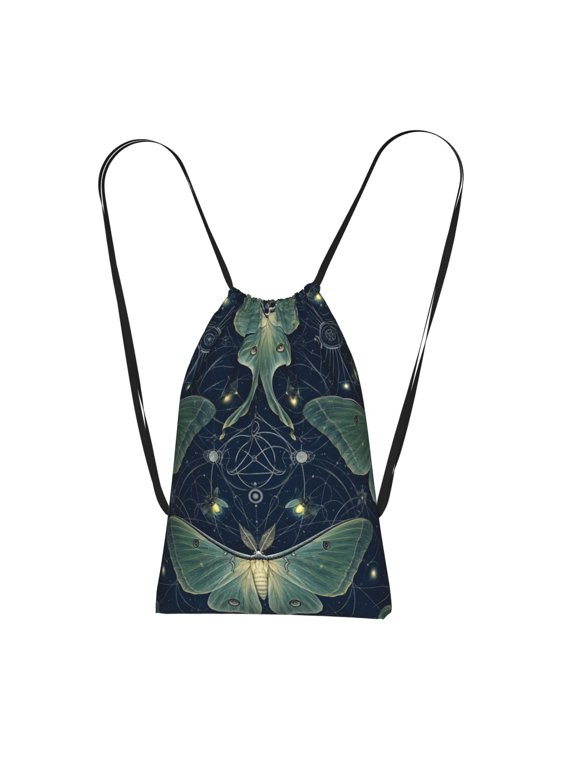 Mystical Luna Moth Geometry Packable Drawstring Backpack, Lightweight Foldable Cinch Storage Bag for Gym Travel Shopping