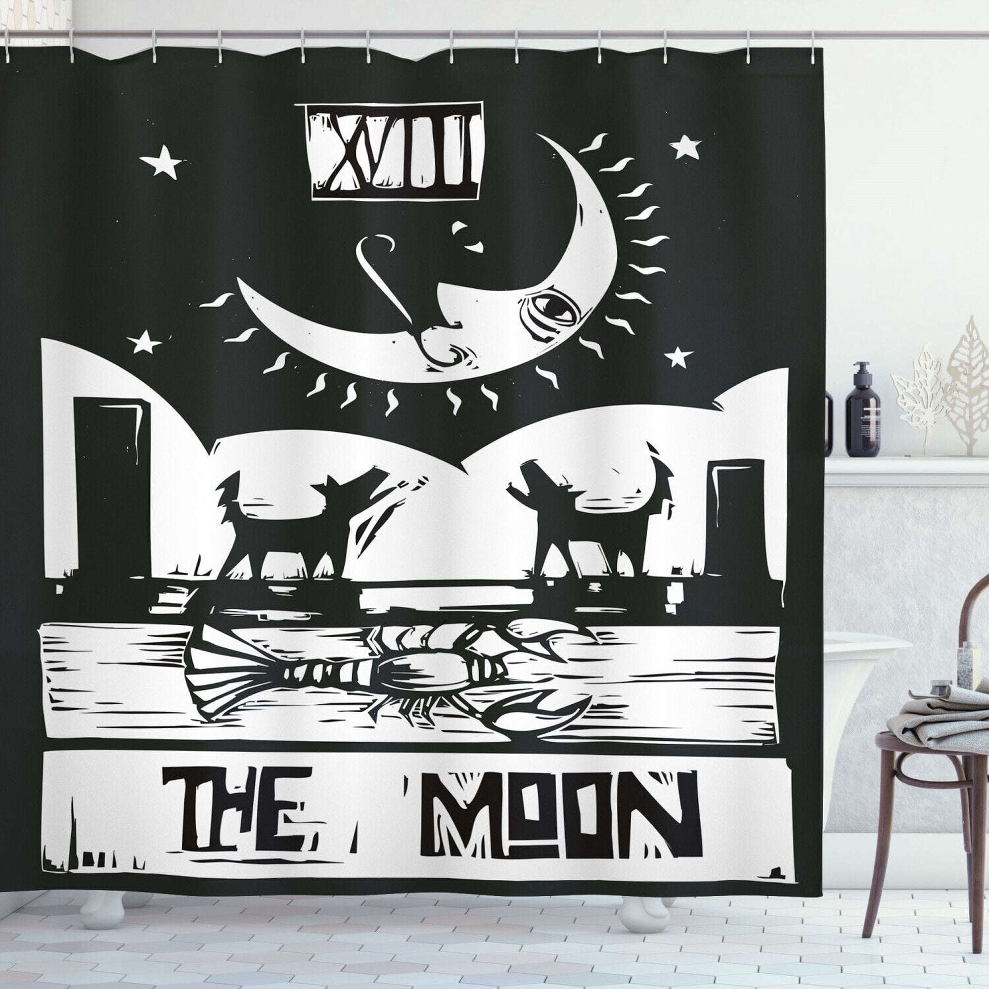 Mystical Lunar Enigma Shower Curtain featuring Majestic Lobster Wolves