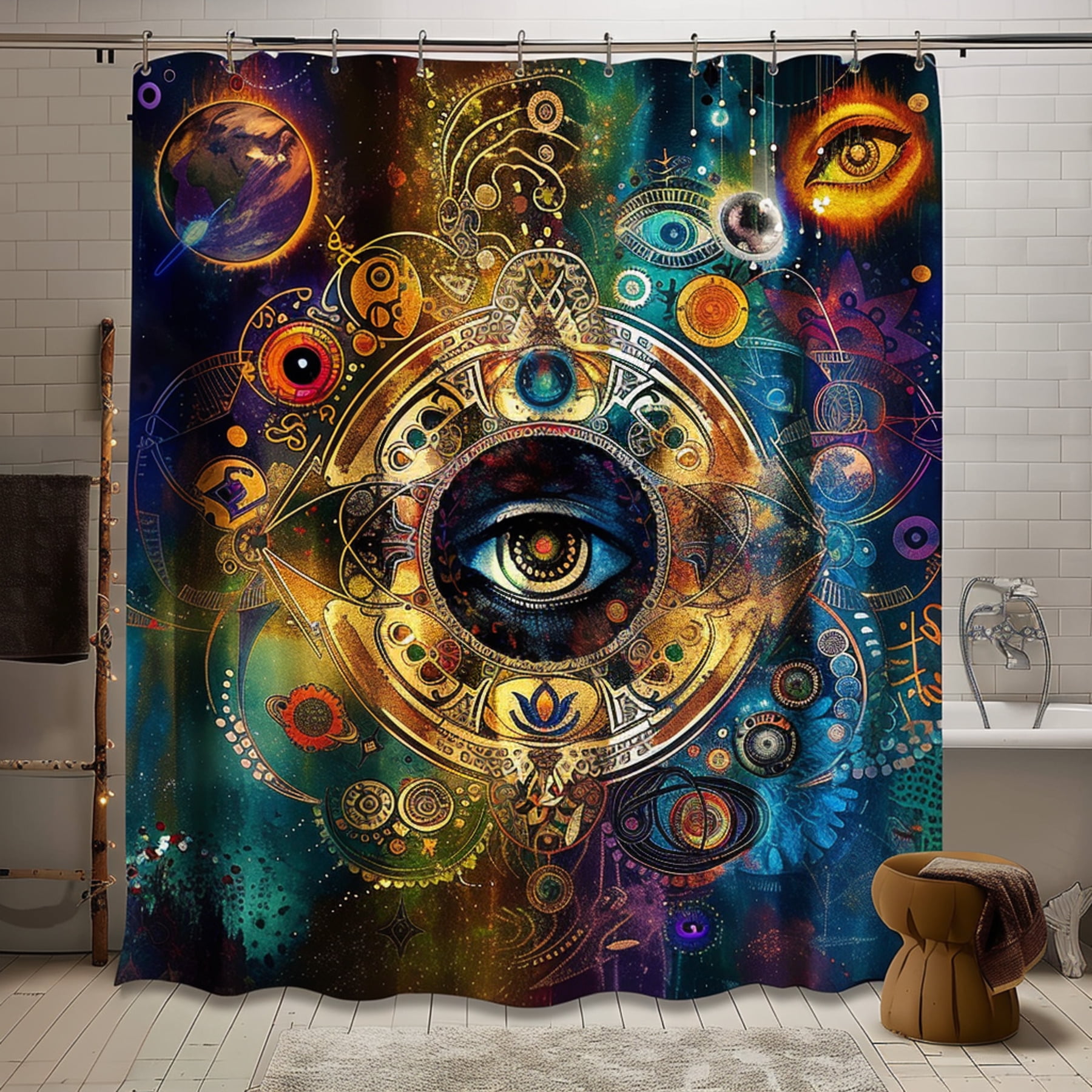 Mystical Mandala Cosmic Shower Curtain with Bohemian Decor Spiritual