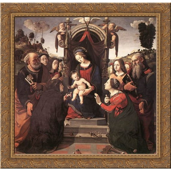 Mystical Marriage of St. Catherine of Alexandria 20x20 Gold Ornate Wood Framed Canvas Art by Piero di Cosimo