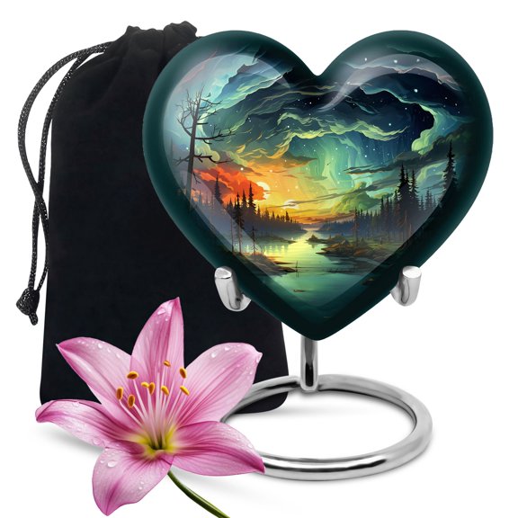 Mystical Merging Of Day And Night - Adult Urns For Ashes - Heart Elegance Urn - Time-honored Design For Adult Remembrance - Dignified Memorial - 8 Inch