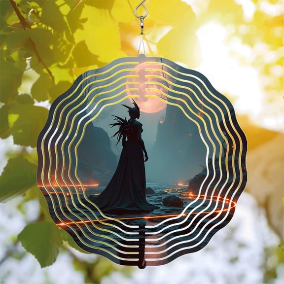 Mystical Metal Hanging Wind Spinners & Chimes - Circular Wave Design with Glowing Paths for Enchanting Yard & Garden Decor