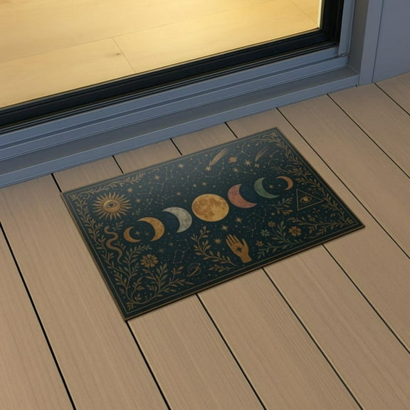 Mystical Moon Phase Doormat Celestial Witchy Welcome Door Mat Entry Mats Indoor Outdoor Area Rug for Home Decor