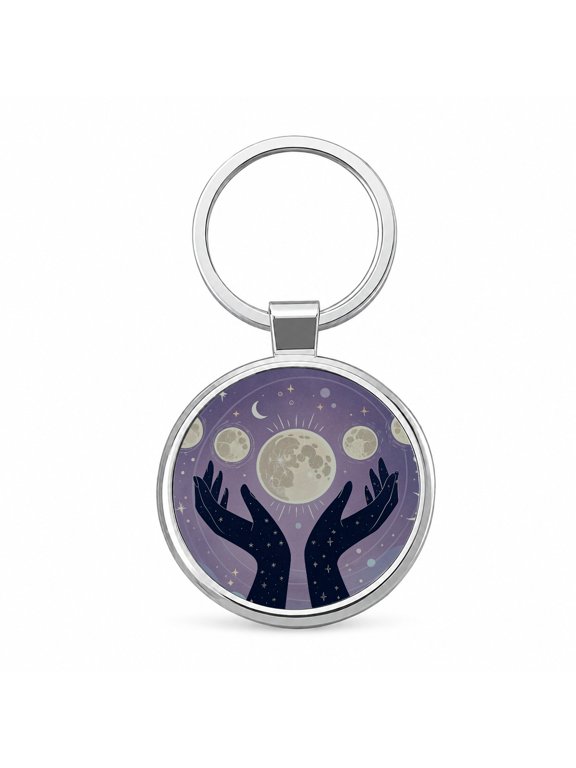 Mystical Moon Phases Metal Round Keychain