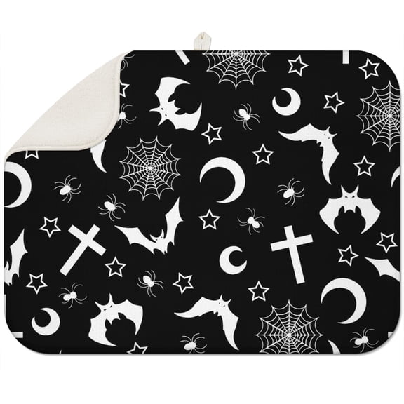 Mystical Moon and Starry Sky Kitchen Mat - Ultra Absorbent Microfiber Drying Mat for Dishes - Boho Chic Cosmic Art - Heat Resistant & Foldable