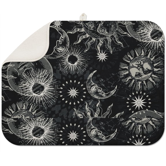 Mystical Moon and Sun Drying Pad - Super Absorbent Microfiber - Dark Astronomy Aesthetic - Compact & Space-Saving Design