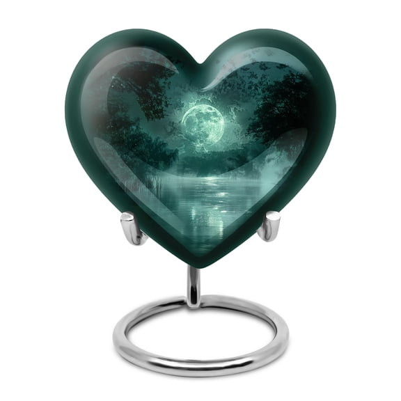 Mystical Moonlight the Enchanted Forest - Heart Shaped Urn For Human Ashes - Heart Compact Urn for Adult Female Memories - Tiny Cremation Urn for Humans - Heart Urn - Memorial Gifts - 3 Inch, 1 Pc
