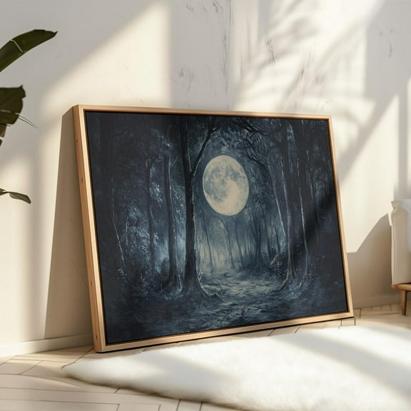 Mystical Moonlit Forest Path Wall Art - Enchanted Night Scene With Glowing Full Moon, Perfect For Nature-Inspired Decor Wall Art, Modern Wall Decor, 8x12 UNFRAMED