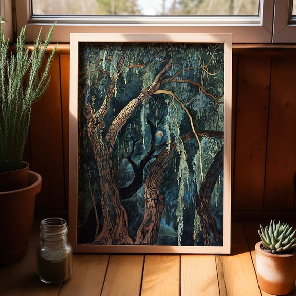 Mystical Moonlit Forest Trees Poster Enchanted Woodland Night Nature Wall Art 24x36 UNFRAMED