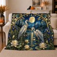 thumbnail image 1 of Mystical Moonlit Herons Water Lilies Fantasy Art, Peaceful Mountain Lake Scene, Warm Flannel Blanket for Cabin and Lodge, Outdoor Lovers Camping Gift, Fantasy Home Decor, 1 of 9