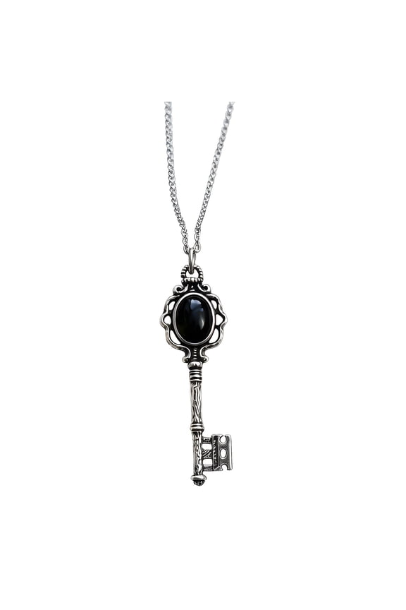 Mystical Moonstone/Black Stone Skull Key Pendant Necklace Jewelry Dark Charm Collarbone Chain