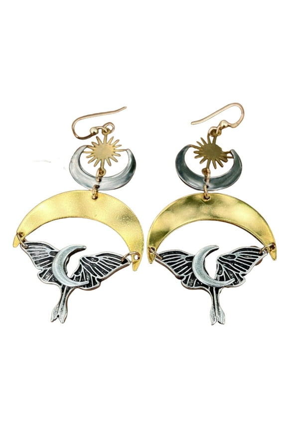 Mystical Moth Earrings Moon Pattern Drop Earrings Gothic Antique Earrings