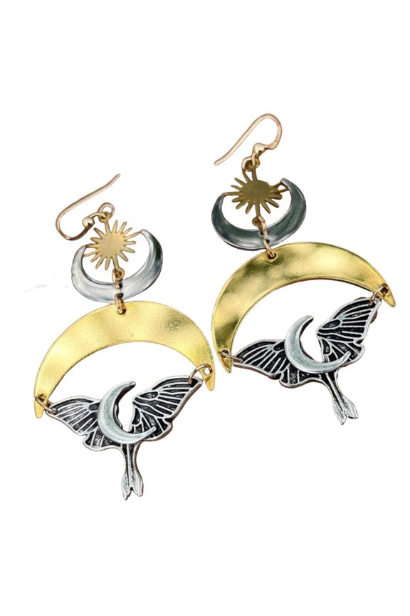 Mystical Moth Earrings Moon Pattern Drop Earrings Gothic Antique Earrings