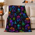 thumbnail image 1 of Mystical Mushroom Forest Fantasy Neon Glow, Mystical Woodland Scene, Warm Flannel Blanket for Cabin and Lodge, Garden Lovers Housewarming Gift, Fantasy Home Decor, 1 of 9