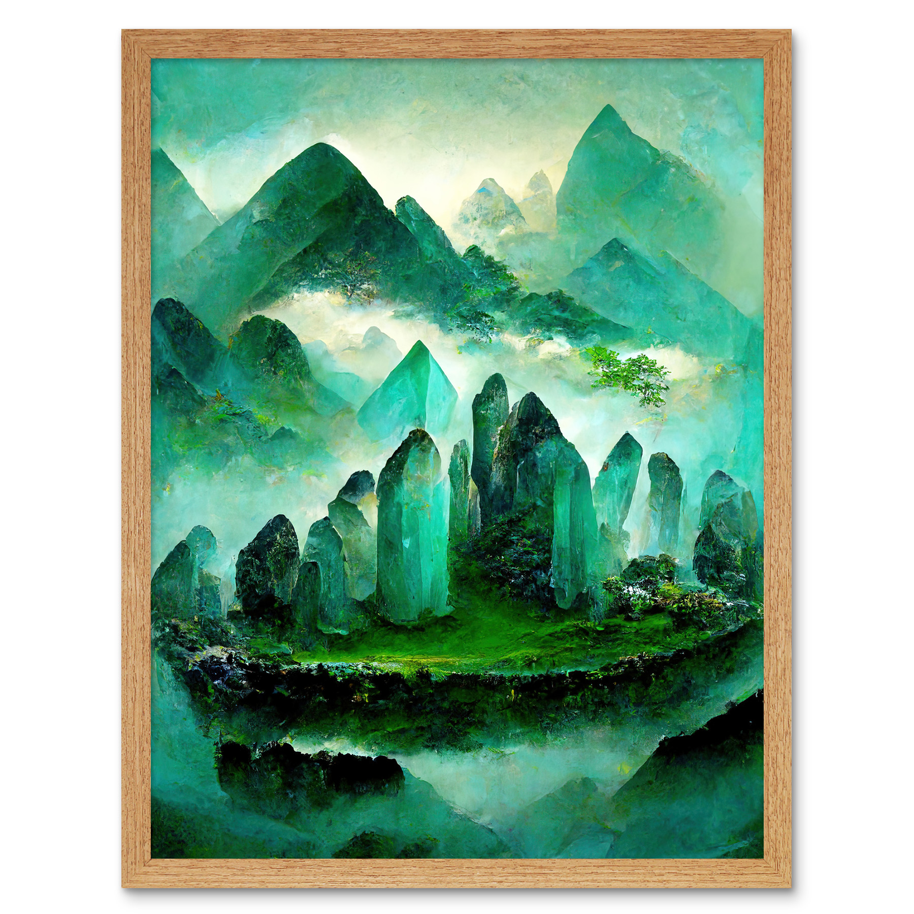 Jade Poster Mystical New Age Crystal Jade Green Landscape Painting Art Print Framed ...