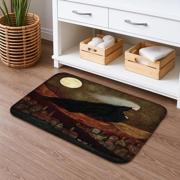 Mystical Night Quick Dry Bath Mat Artistic Black Brown Pattern Absorbent Non Slip Memory Foam Washable Bath Rug 16x24 Inch