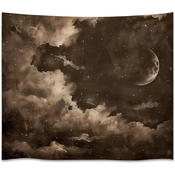 Mystical Night Sky Painting Tapestry Moody Vintage Moon Celestial Aesthetic Wall Hanging Gothic Nature Landscape Tapestries for Home Living Room Dorm Wall Decor white30x40inch