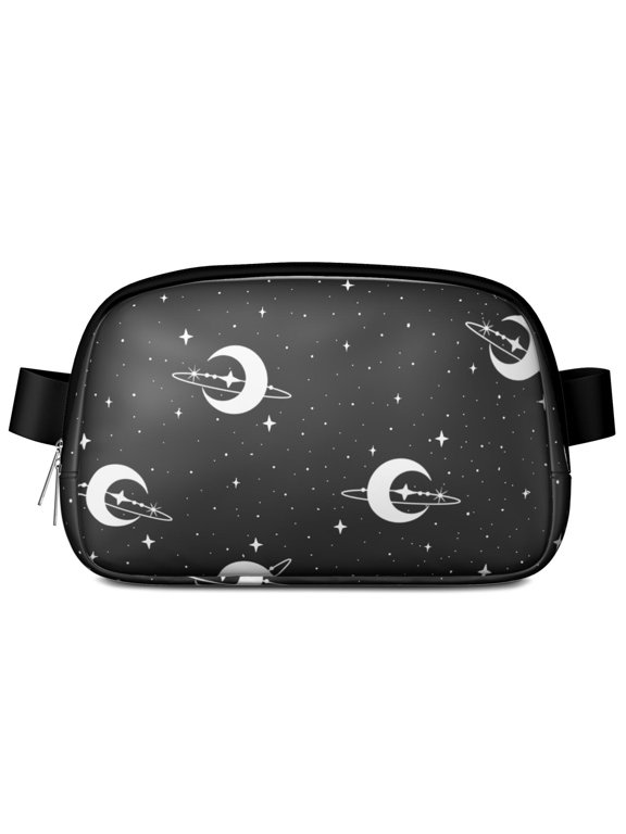 Mystical Night Sky Waist Bag – Goth Aesthetic Fanny Pack with Celestial Constellation Print, Ethereal Sun & Moon Pattern for Women
