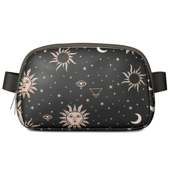 Mystical Night Sky Waist Bag – Goth Aesthetic Fanny Pack with Celestial Constellation Print, Ethereal Sun & Moon Pattern for Women