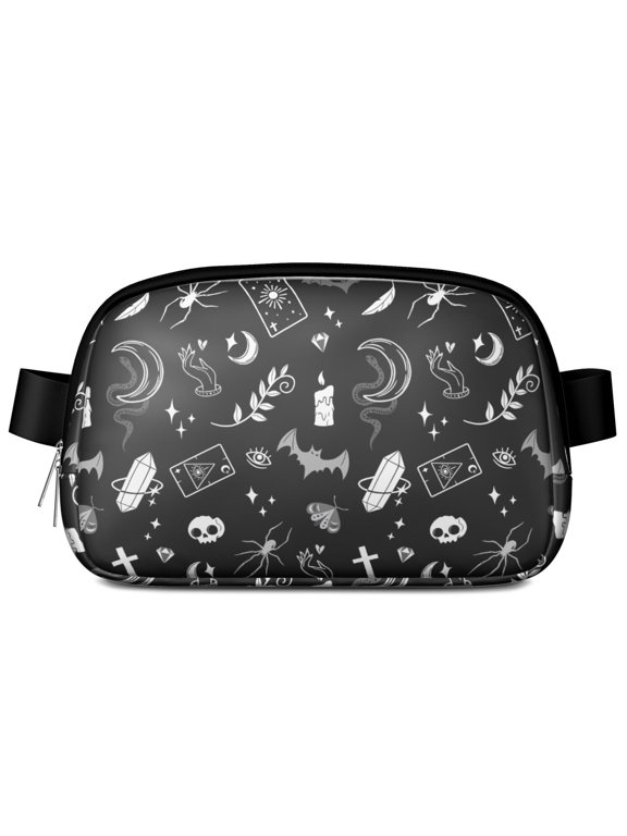 Mystical Night Sky Waist Bag – Goth Aesthetic Fanny Pack with Celestial Constellation Print, Ethereal Sun & Moon Pattern for Women