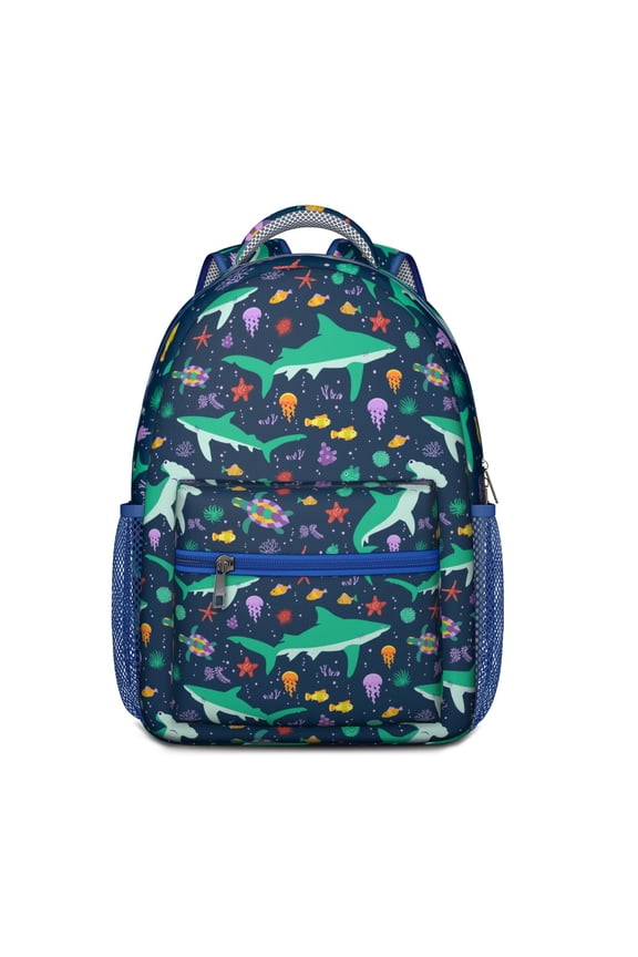 Mystical Ocean Shark Student Backpack - Vintage Retro Art, Waterproof Exterior, Padded Back Panel for Comfort