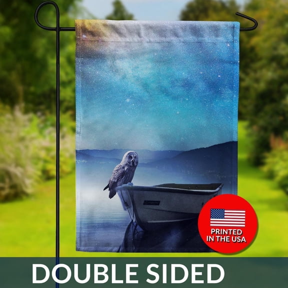 Mystical Owl Garden Flag Twilight Lake Scene Double Sided 1