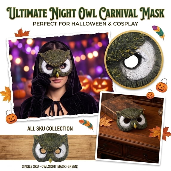 Mystical Owl Mask for Halloween Carnival Party Costume Prop Realistic Bird Animal Face Mask for Adults Cosplay Masquerade Accessories Forest Theme Mask