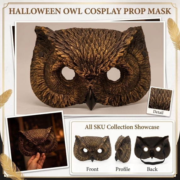Mystical Owl Mask for Halloween Carnival Party Costume Prop Realistic Bird Animal Face Mask for Adults Cosplay Masquerade Accessories Forest Theme Mask