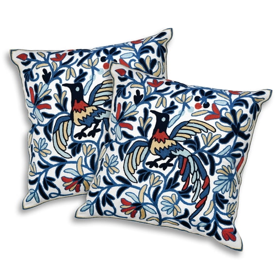 Mystical Peacock Decorative Embroidery Throw Pillow Cover Set of 2