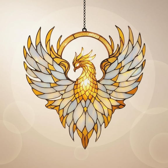 Mystical Phoenix Firebird Golden Bird Art Acrylic Suncatcher Window Hanging Home Decor Gift