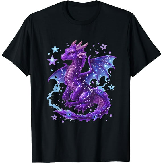 Mystical Purple Dragon Magical Creature Unisex T-Shirt for Men Women Kids Toddler,Black Color,Size 5XL