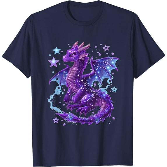 Mystical Purple Dragon Magical Creature Unisex T-Shirt for Men Women Kids Toddler,Navy Color,Size 3XL