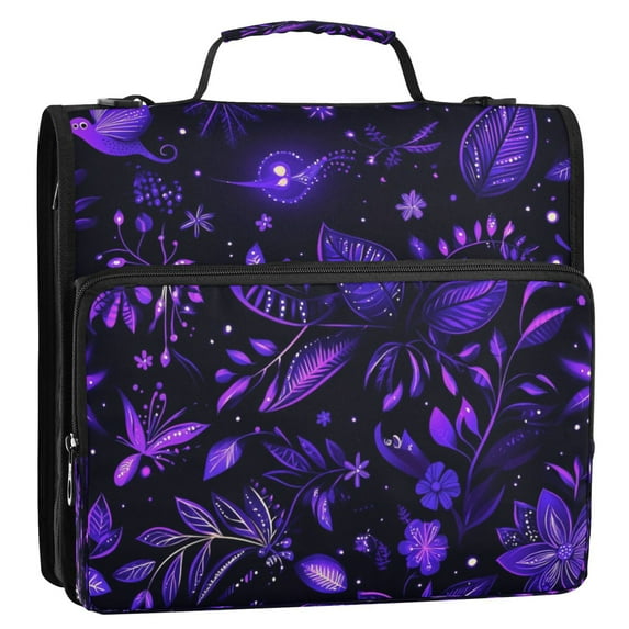 Mystical Purple Flowers and Animal Stripes Lines Zipper Binder Bag 3 Ring Binder Bag,Large Capacity Durable Binder Organizer Bag