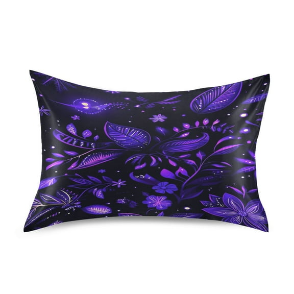 Mystical Purple Flowers and Animal Satin Pillowcase 20''x26'' Double-Sided Print Soft Wrinkle Resistant