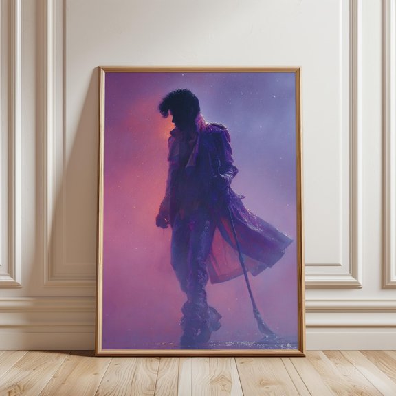 Mystical Singer Silhouette Print Dramatic Purple Haze Concert Wall Art, Unframed Paper Print