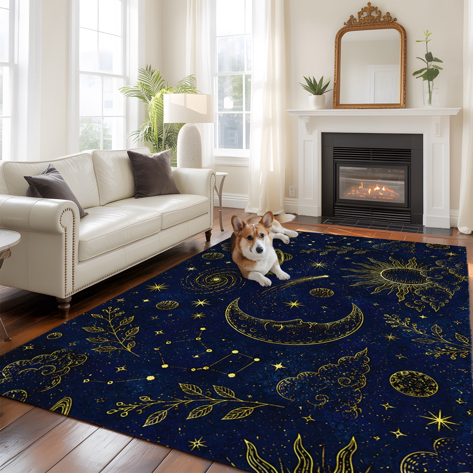 Moon Face Rug Mystical Sky Area Rugs 5x7ft Fantasy Blue Night Moon Face Stars Sun ...