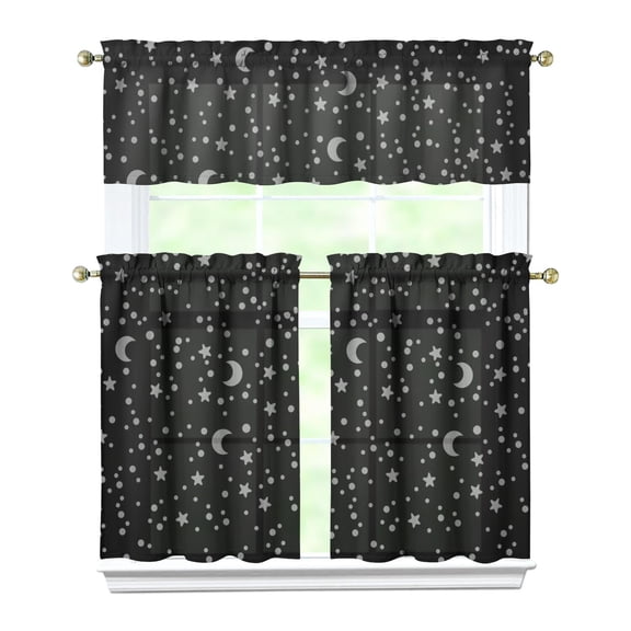 Mystical Sky Kitchen Curtains Set Gothic Moon Star Eyes Steampunk Dark Celestial Starry Night Sun Sunburst Cosmic Art Lunar Constellation Astronomical Aesthetic Astral Solar Eclipse Ethereal Elements