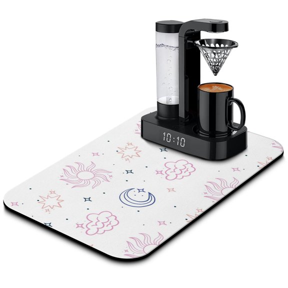 Mystical Solar Dish Drying Mat, Leak-Proof Absorbent Coffee Bar Mat with Ethereal Constellation & Astronomical Patterns, Non-Slip Kitchen Counter Mat