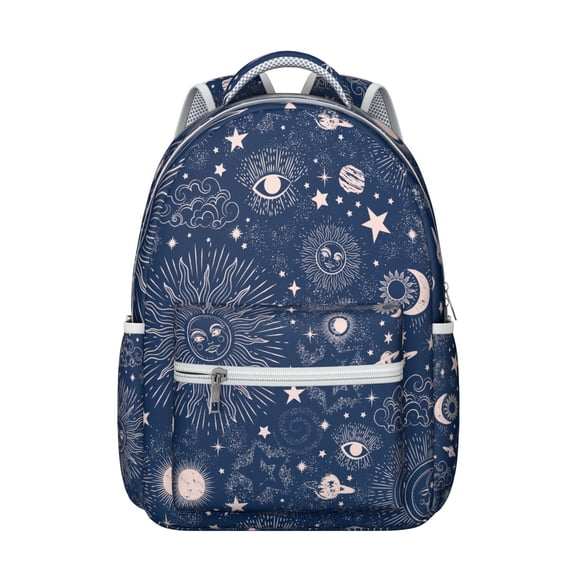 Mystical Solar Eclipse Student Backpack Waterproof Scratch-Resistant School Bag with Gothic Astronomical Elements, Adjustable Straps, Large Capacity for Outdoor and Daily Commuting