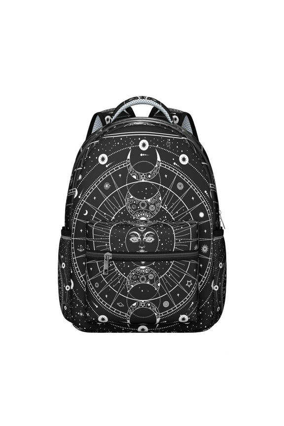 Mystical Solar Eclipse Student Backpack Waterproof Scratch-Resistant School Bag with Gothic Astronomical Elements, Adjustable Straps, Large Capacity for Outdoor and Daily Commuting
