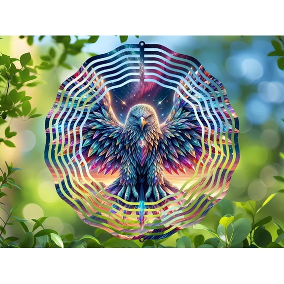 Mystical Spirit Eagle 3D Wind Spinner, Kinetic Stainless Steel Hanging Fantasy Garden Art