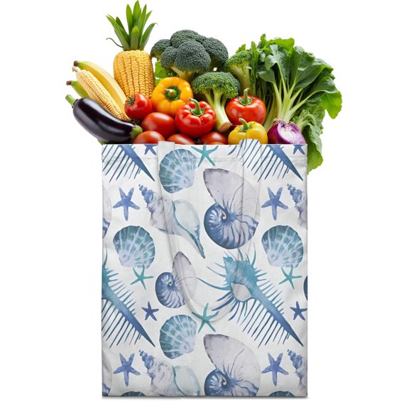 Mystical Starfish with Moon and Stars Tote Bag - Eco-Friendly Foldable Grocery Bag