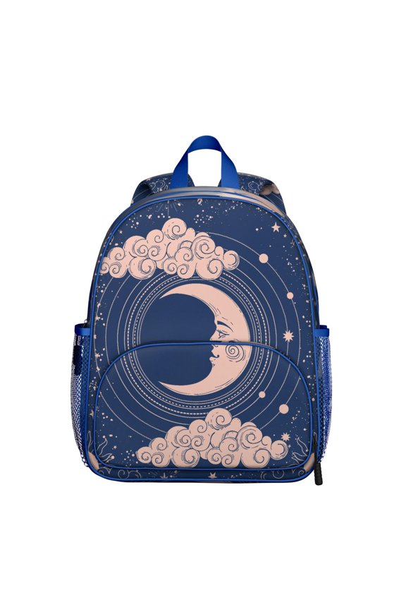 Mystical Student Backpack – Gothic Celestial Moon Starry Night Astrology Print With Cosmic Spiritual Golden Witchy Star Pattern