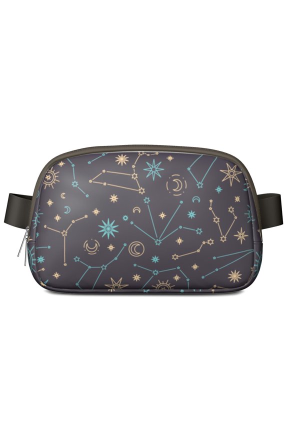 Mystical Sun & Moon Belt Bag – Celestial Astrology Fanny Pack with Golden Stars, Gothic Aesthetic Print, and Spiritual Night Vibe