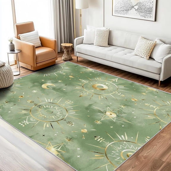 Mystical Sun Moon Star Area Rug, Fantasy Magic Design Carpet, Washable Non Slip Soft Low Pile, Living Room Bedroom Kitchen Office Mat 3x5ft