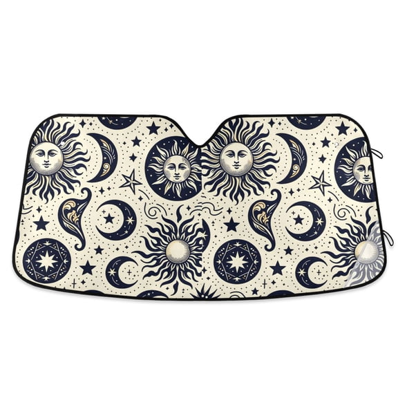 Mystical Sun Moon Star Zodiac Car Windshield Sun Shade Foldable Car Front Window Visor Heat and UV Protection 53x23.5