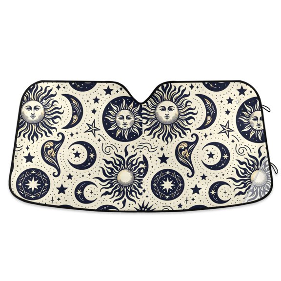 Mystical Sun Moon Star Zodiac Car Windshield Sun Shade Foldable Car Front Window Visor Heat and UV Protection 55x27.6